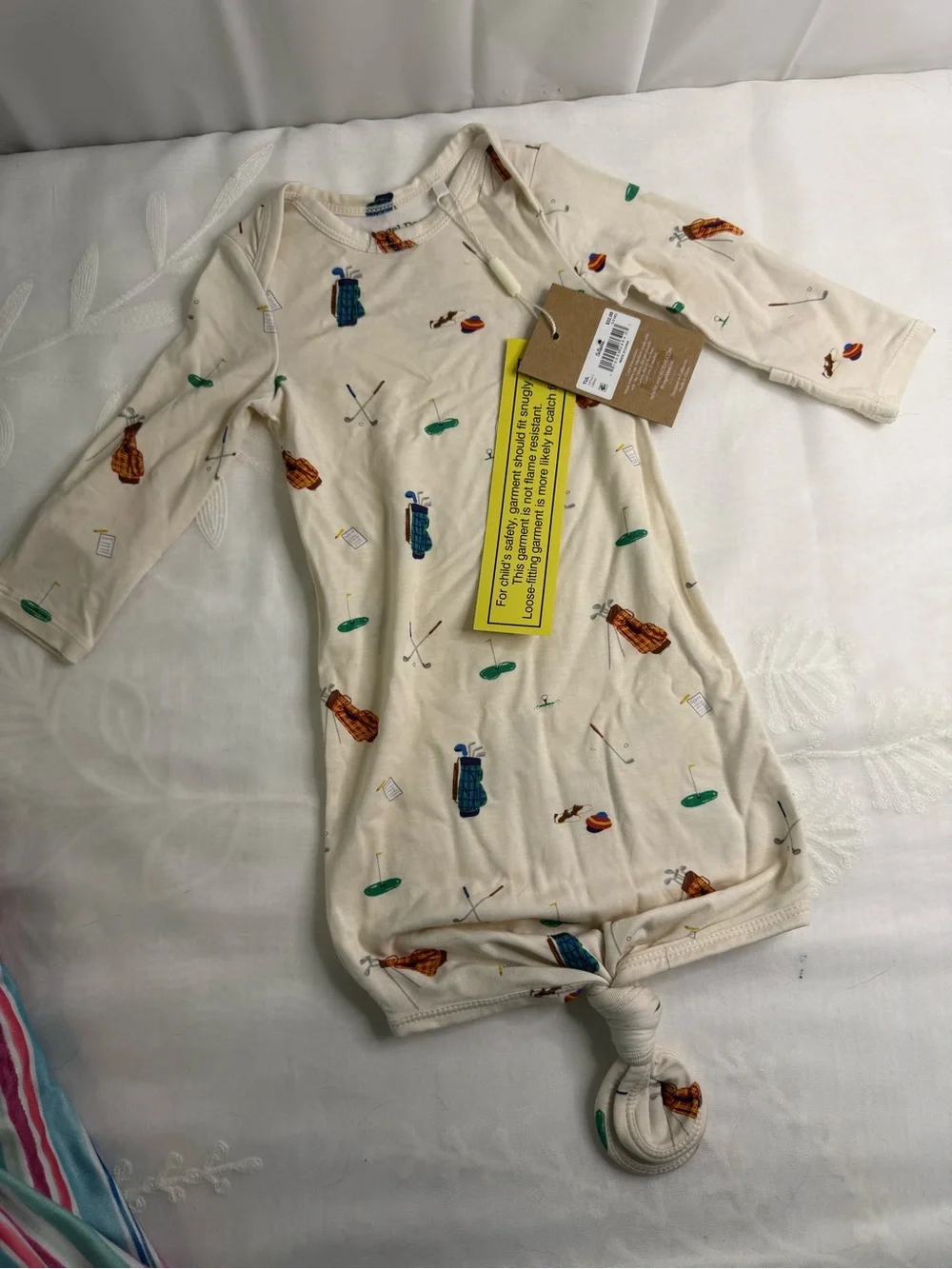 Tullabee Cream Golf-Print Baby Gown